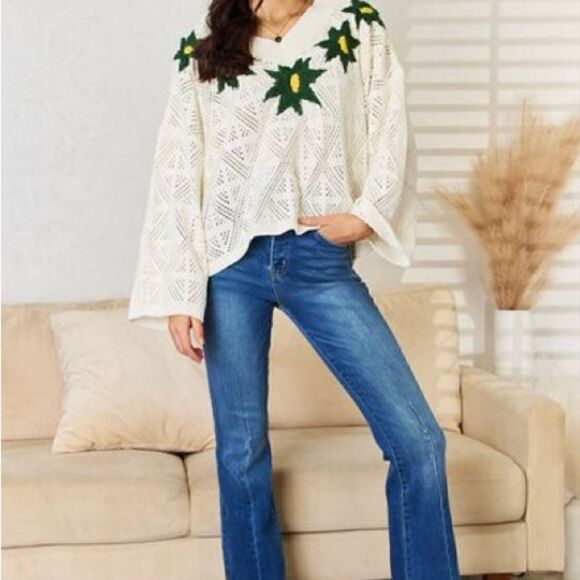 NWT Anthropologie POL Angie Open Weave V Neck Chenille Sweater Sz M - Picture 5 of 11